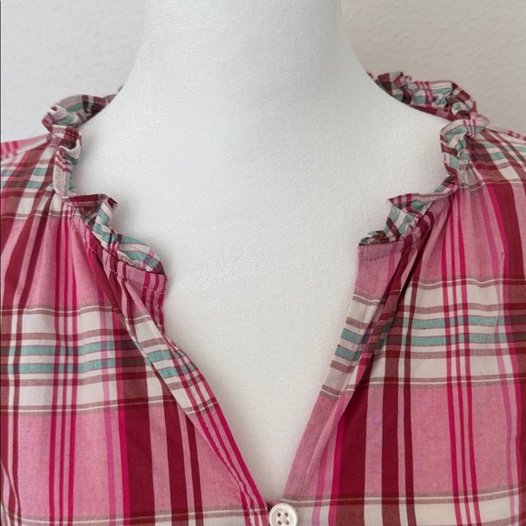 J. Crew Pink Plaid Mini Long Sleeve Drews w Ruffle Trim - Picture 3 of 8